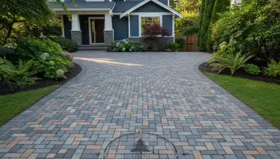 Completed interlocking paver driveway by Chop Chop Landscaping in Seattle, WA