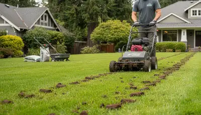 Professional core aeration on residential lawn in Seattle, WA improving soil health and turf growth