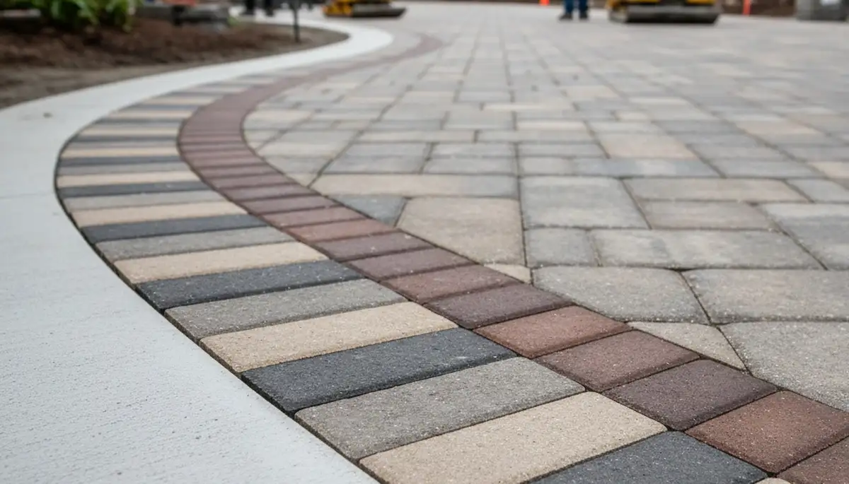 Decorative paver border and edging by professional driveway pavers in Seattle, WA landscaping