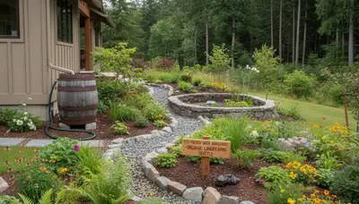 Seattle WA rain garden with native plants showcasing organic landscaping and sustainable water management