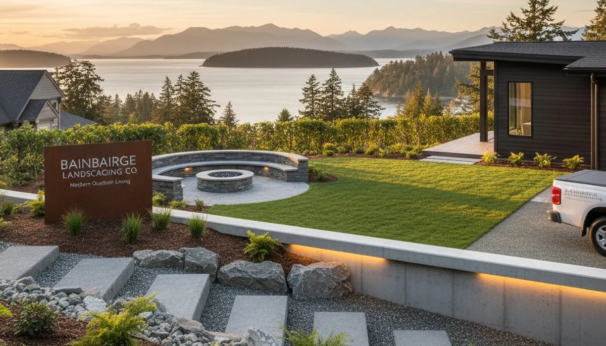 Seattle, WA landscaping service team maintaining a residential yard with professional lawn care tools