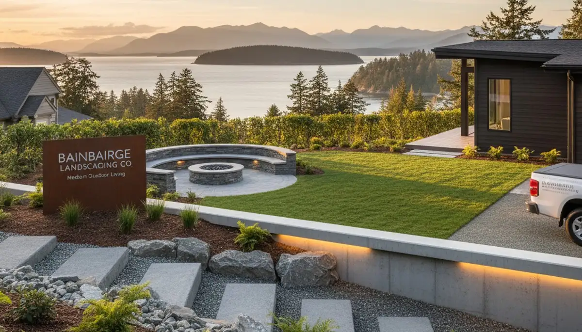 Seattle, WA landscaping service team maintaining a residential yard with professional lawn care tools