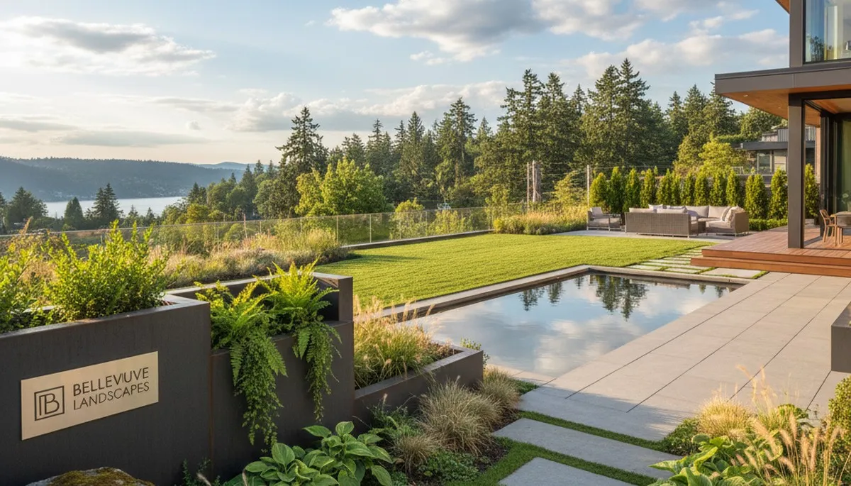 Seattle, WA landscaping service team maintaining a residential yard with professional outdoor care tools