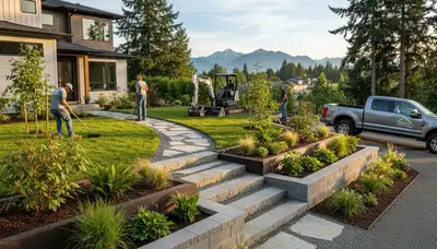 Seattle, WA landscaping team preparing a residential yard for maintenance and curb appeal
