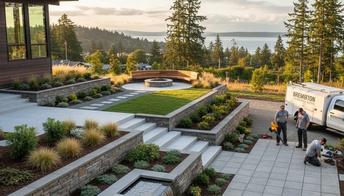 Seattle WA landscaping services team maintaining a residential yard with professional care