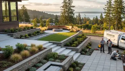 Seattle WA landscaping services team maintaining a residential yard with professional care