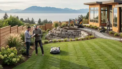 Seattle, WA landscaping team maintaining a residential yard with professional outdoor care services