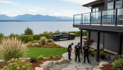 Seattle, WA landscaping crew maintaining a residential yard with professional outdoor care services