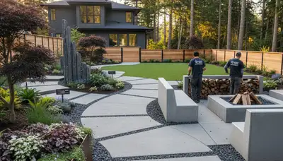 Seattle, WA landscaping service team maintaining a residential yard with professional garden care