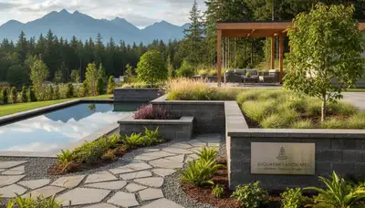 Seattle, WA landscaping services team maintaining a commercial property lawn and garden area