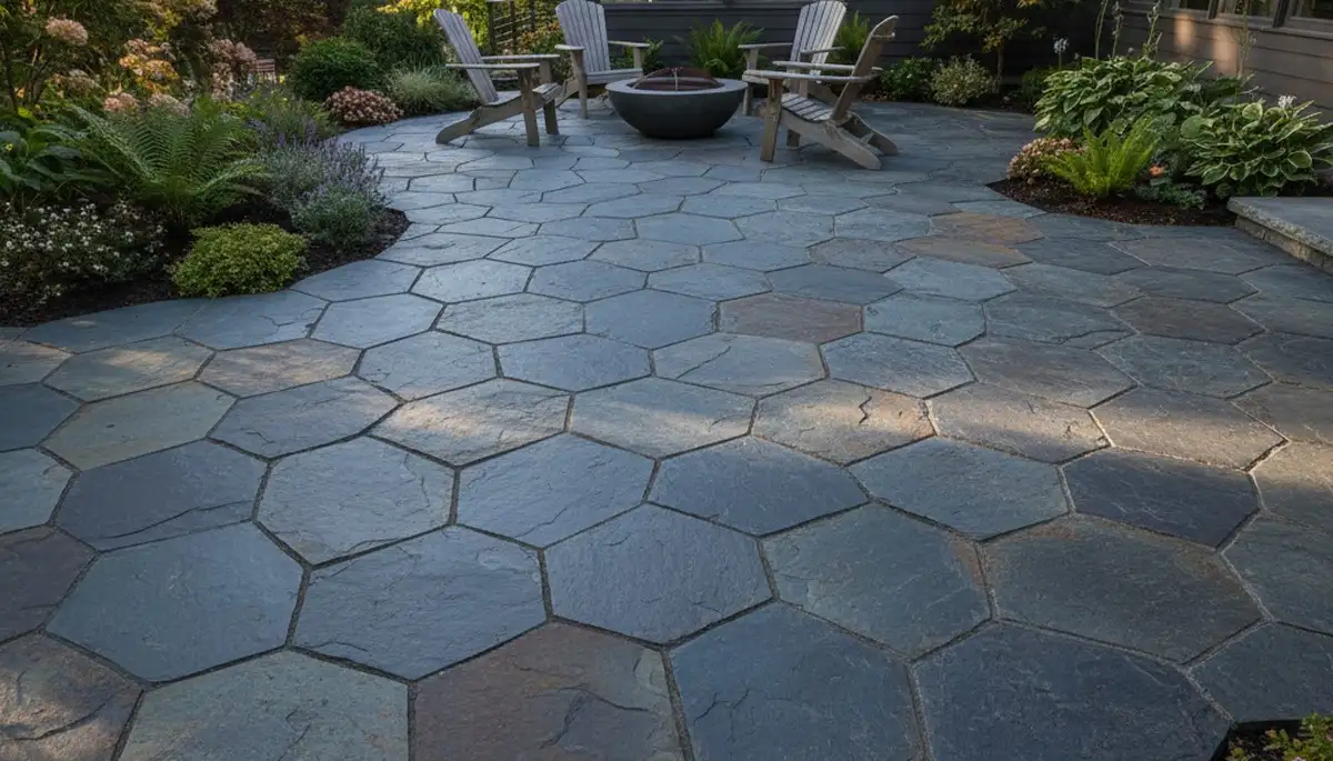 Modern large format stone patio installation by Chop Chop Landscaping in Seattle, WA