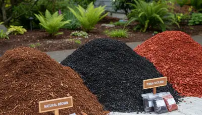 Premium brown, black, and red mulch color selection for Seattle, WA landscape design and installation