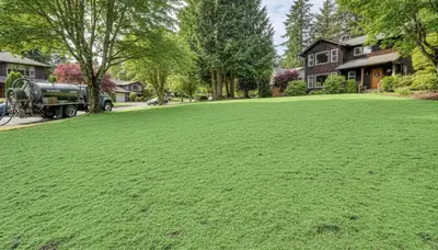 Freshly hydroseeded lawn with even green coverage on prepared soil in Seattle, WA by Chop Chop Landscaping
