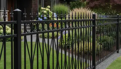Ornamental black metal fence installation by Chop Chop Landscaping in Seattle, WA