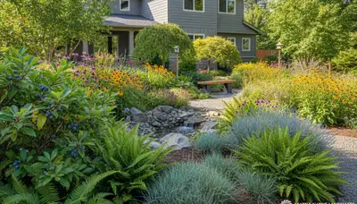 Sustainable native plant garden landscaping with drought-tolerant plants in Seattle, WA